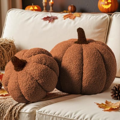 Dailygoods- Pompoen Kussen Set van 2 - Herfst Decoratie - Zacht Pluche - 3D-Vormig - Halloween Sierkussen - Afmetingen 32x22 cm & 23x18 cm - Decoratiekussen