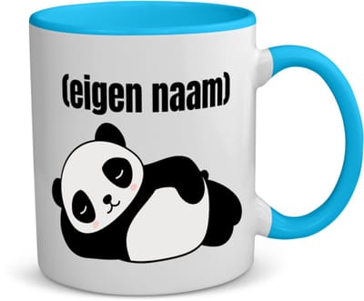 Akyol - liggende panda met eigen naam koffiemok - theemok - blauw - Panda - panda liefhebbers - iemand die houdt van panda's - verjaardag - cadeau - kado - 350 ML inhoud