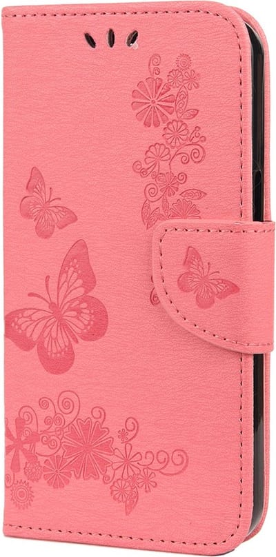 Peachy Wallet Bookcase kunstleer vlinders en bloemen hoesje geschikt voor iPhone 13 - roze