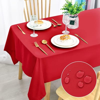 Famanu - Rood tafelkleed, 140 x 240 cm, vlekbescherming, afwasbaar, waterdicht, tafelkleed voor eetkamer, tuin, feest, bruiloften of huishouden