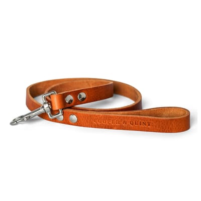 Cooper & Quint No Fuss Hondenriem Leer- Camel - Smal - 105cm - Zilver