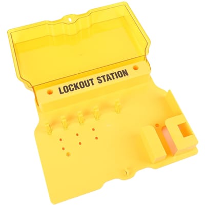 Kit Station Lockout Tagout Couvercle Transparent PC Montage Mural Ensemble Panneau de Verrouillage de Sécurité Industrielle avec 10 Étiquettes pour Électricité yellow