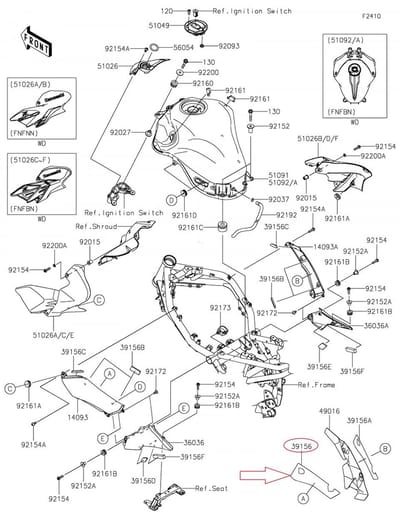 Protection thermique genou gauche pour moto Kawasaki Z 900 39156-2147 Neuf