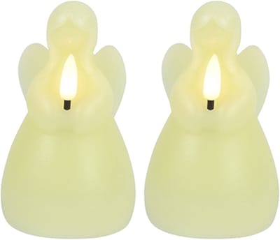 Countryfield LED kaars engel - 2x - creme wit - H14,5 cm - wax kaars op batterijen - kaarsen - kerst thema - kerstkaarsen