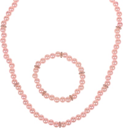 Kinderketting en Kinderarmbandje - Set - Lichtroze Imitatiepareltjes 6mm - Spacers - Elastisch