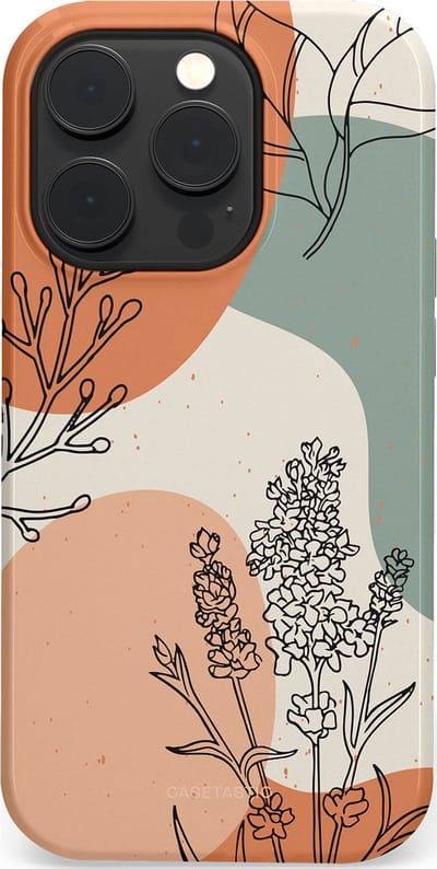 Casetastic hoesje geschikt voor Apple iPhone 14 Pro - MagSafe - Dubbellaagse bescherming - Lijnenspel Natuur - Fashion Case - Zand Saliegroen Terracotta