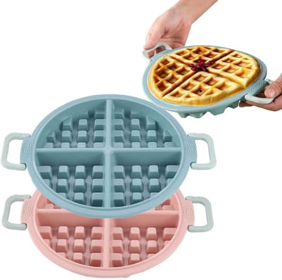 Dailygoods- Wafelvorm Siliconen - Set van 2 - 4 Holtes - Binnendiameter 17 cm - Voor Oven/Magnetron - Anti-verbranding Handvat - Bakvorm