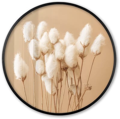 Poster in lijst Rond - Fotolijst 60x60 cm - Posters - Bloemen - Planten - Bruin - Pastel - Ronde posterlijst zwart - Decoratie - Wanddecoratie woonkamer - Muurdecoratie slaapkamer