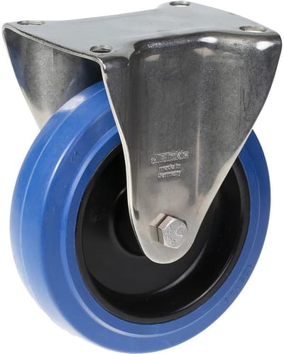 Vast zwenkwiel van 125 mm van roestvrij staal met blauw elastisch rubber op een nylon middenwiel
