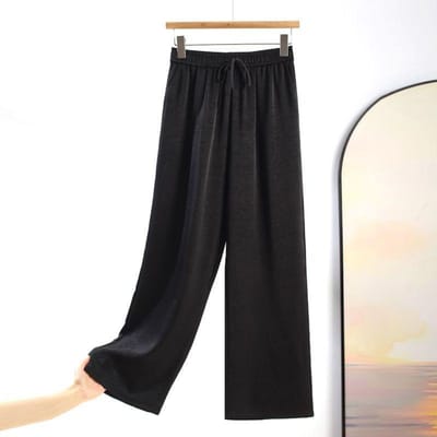 Dubbelzijdige Rimpel Effen Kleur Drapering Middenleeftijd Hoge taille Smalle Versie Broek Rechte Wijde Pijpen Negenpunts Alles-match Casual Broek 3XL