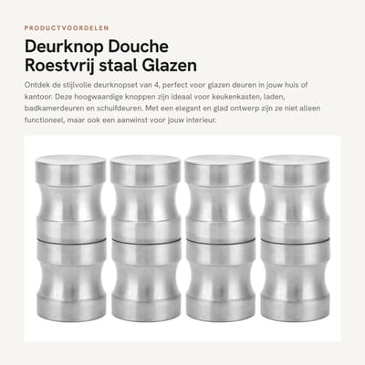 Dailygoods- Deurknop 4 Set - 304 Roestvrij Staal - Glazen Deuren - Douche/Badkamer - Handgreep met Groeven - Eenvoudig te Installeren - Deurgreep