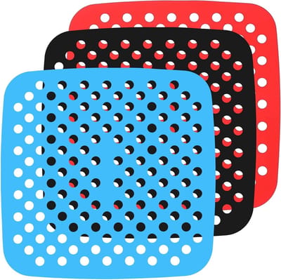 Herbruikbare Siliconen Airfryer Liner Set van 3, Perforated Bakmat en Antiaanbakpapier, Ideaal voor Gezond Koken en Bakken, 7.5" Vervangingsaccessoires in Zwart