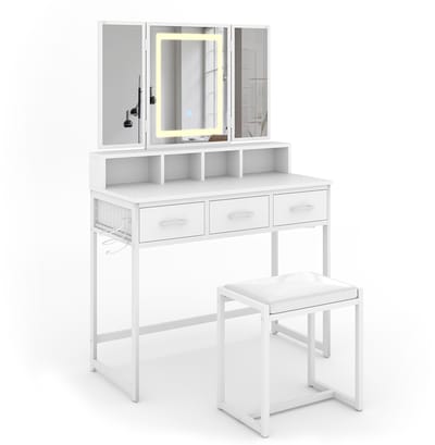 Vicco Mavida Kaptafel – 90 cm met spiegel LED en kruk Wit