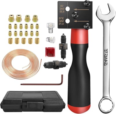 Complete uitlaatset voor SAE remleidingen, ratelmoersleutel 17 mm, geschikt voor auto remleidingen 4.75 en 6.35 mm, inclusief 7.62 m remkabel en 16 aansluitingen, 5 connectors voor optimale prestaties