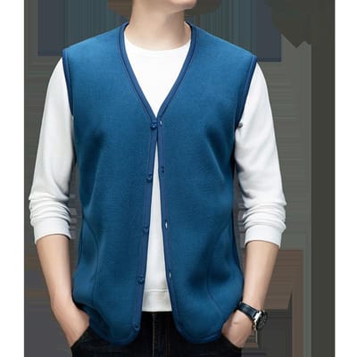 Lente en Herfst Heren Nieuw Fleece Velours Vest Middenleeftijd Losse Papa Heren Onderhemd Top 3XL blue