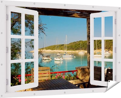 Gards Tuinposter Doorkijk Haven in de Avond - 180x120 cm - Tuindoek - Tuindecoratie - Wanddecoratie buiten - Tuinschilderij
