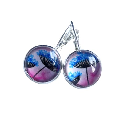 2 Love it Dandelion E - Oorbellen - Lengte 3 cm - Diameter 12 mm - Blauw - Roze - Wit - Zwart - Zilverkleurig