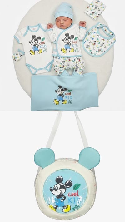 Mickey mouse tas cadeau - Disney Mickey mouse 10-delige baby newborn kledingset jongens - Newborn set met speenkoord - Babykleding - Babyshower cadeau - Kraamcadeau