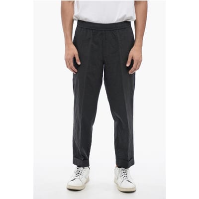 Gerimpelde katoenen REM Slim Fit-broek in grijs