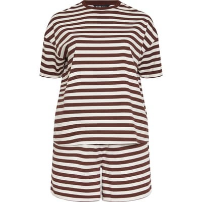 Yours Bruin Gestreept Tshirt En Shorts Set Size 42