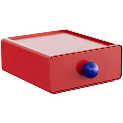 Boîte de rangement de bureau empilable en plastique grande capacité avec tiroir coulissant pour papeterie, cosmétiques, rouge rouge