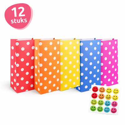Isa's Friends® Uitdeelzakjes + Stickers - Uitdelen - 12 stuks - Stevig Papier - Traktatie zakjes
