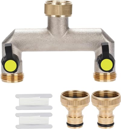 Allecto Plus - Waterverdeler 2-weg met 3/4 inch kraan voor grote tuin - Reguleerbaar en afsluitbaar - Geel - 77 caracthers