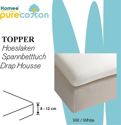 Homéé® Topper hoeslaken 100% katoen - Wit -  140x200+10cm