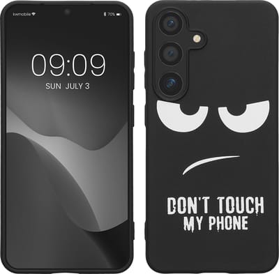 kwmobile telefoonhoesje geschikt voor Samsung Galaxy S25 - Hoesje voor smartphone in wit / zwart - Backcover van TPU - Don't Touch My Phone design