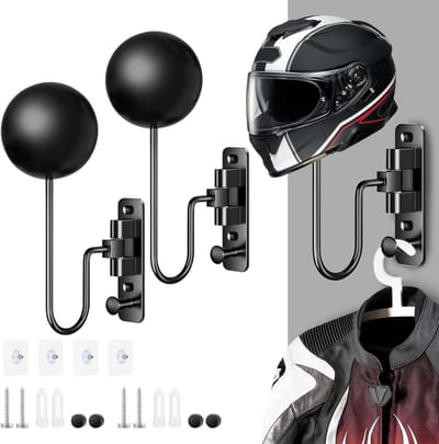 SVN® Helmhouder - Helm Houder - Helm Kapstok – 2 Pack - Helm Standaard - Motorhelm Steun – Wandsteun Ophangsysteem – Draaibare Houder - Zwart - ‎42cm x 14cm x 14cm