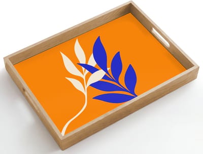 Dienblad hout 50x35 cm - Schootdienblad - Takken - Bladeren - Minimalistisch - Blauw - Borrelplank rechthoek - Plateau dienbladen