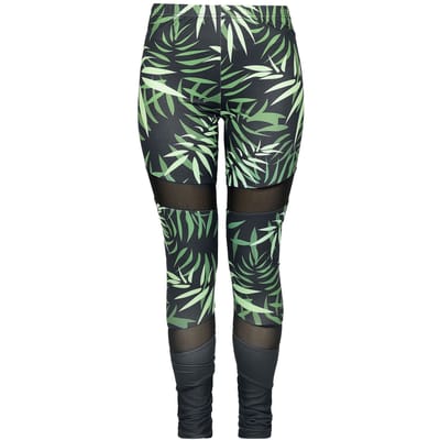 R.E.D. by EMP Legging - Legging met bamboe print en mesh inzetstukken - S - voor Vrouwen - zwart-groen