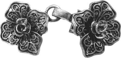 Vestsluiting - clip met haakje, opende lelie, voor vest, sjaal of omslagdoek in kleur antiek zilver look.