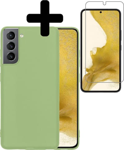 Hoesje - Met Screenprotector - Geschikt voor Samsung Galaxy S22 - Sterk & Shockproof - Back Cover - Siliconen Case - Telefoon Hoes - Telefoonhoesjes - Groen