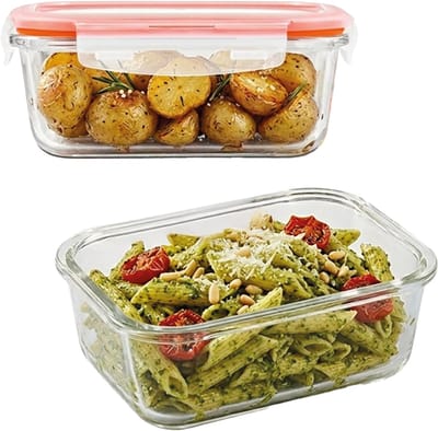 Lock&Lock Glazen Vershoudbakjes - Meal prep bakjes glas - Ovenschaaltjes met deksel - 740 ml - Luchtdicht - BPA vrij - PFAS vrij - Borosilicaatglas - Bewaarbakjes - Vershoudbakjes glas - 1 persoons ovenschaal - Set van 2 stuks