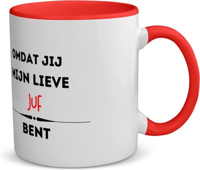Akyol - omdat jij mijn lieve juf bent koffiemok - theemok - rood - Juf - de liefste juf - verjaardag - cadeautje voor juf - kado - geschenk - 350 ML inhoud