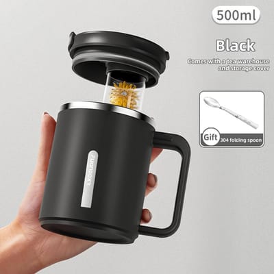 500ml Thermos Koffiekop Met Lepel Roestvrijstalen Waterbeker Met Thee Ingebouwd Filter IJskoffie Mok Dubbellaagse Thermosfles 500ml