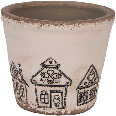 Keramiek Bloempot voor Binnen – Beige Gingerbread house – Rustieke Pot – Ø 12 cm – Gingerbread housemotief
