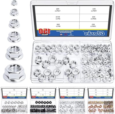 150 Stuks M3/M4/M5/M6/M8/M10 Gegalvaniseerde Zink Gecoate Hex Flensborgmoeren Set, Stalen Flensmoeren voor Doe-Het-Zelf Projecten en Industrieel Gebruik