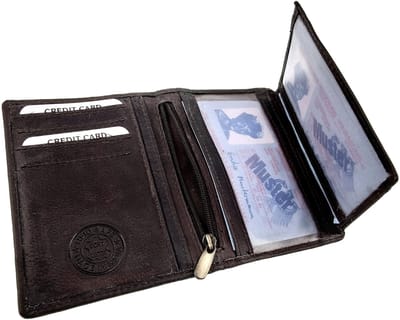 Compacte Leren Portemonnee Unisex, RFID-bescherming, Pasjesvakken, ID venster - Echt Leer Donkerbruin