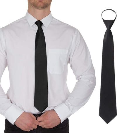 Verstelbare Zipper Skinny Necktie - Zwarte Clip-on Slim Ties voor Bruiloft, Afstuderen en School, 48cm