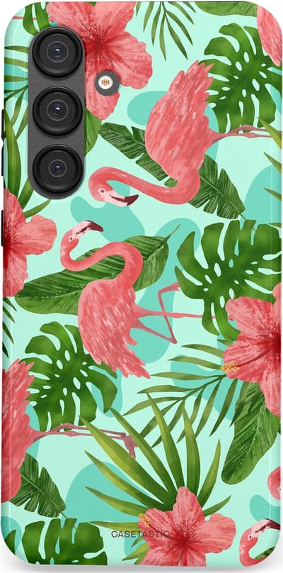 Casetastic hoesje geschikt voor Samsung Galaxy S25 Plus - Dubbellaagse bescherming - Flamingo jungle - Fashion Case - Mintgroen Koraal