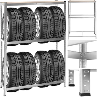 tectake® bandenrek voor maximaal 8 autobanden - metalen opslagplank voor garage of kelder - opbergrek voor zware lasten - 180 x 120 x 40 cm - bandenstandaard