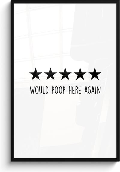 Poster in lijst - Fotolijst 80x120 cm - Posters - Spreuken - Would poop here again - Zwart - Quote - Posterlijst zwart - Wanddecoratie badkamer - Muurdecoratie WC - Decoratieve accessoires - Toilet muur decoratie