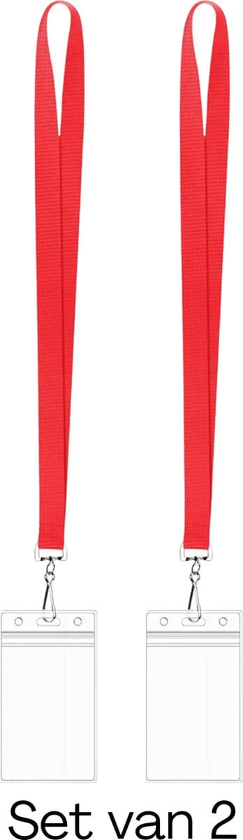 Travel Cords - Set 2 pashouders - transparant - met rood keycord - plaats voor 3 passen - ziekenhuis - liftpas - school - werk - conferenties - skipas - lanyard