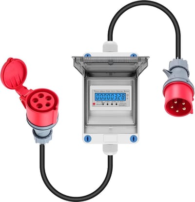 Mobiele 3-Fasen Stroommeter 32A 400V Digitaal met CEE en Reset