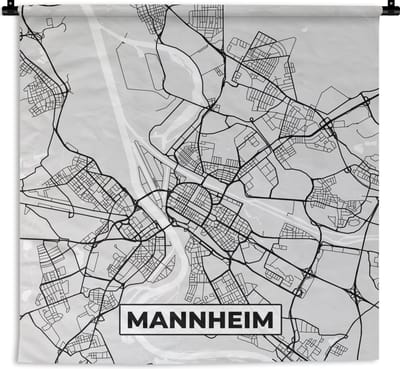 Wandkleed - Wanddoek - Duitsland - Plattegrond - Mannheim - Kaart - Stadskaart - 180x180 cm - Wandtapijt