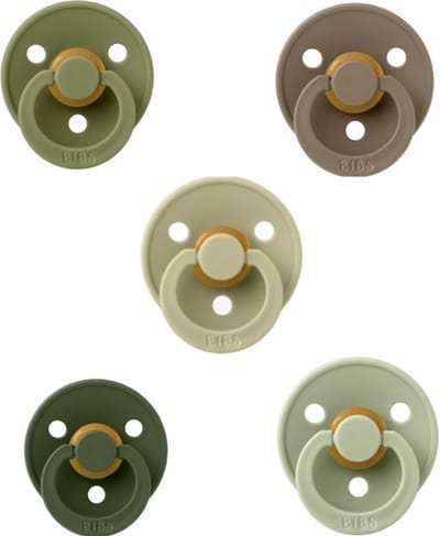 Bibs fopspenen 0-6 maand set 5 stuks Hunter Green,Dark Oak,Sage,Khaki en Sage Glow maat 1