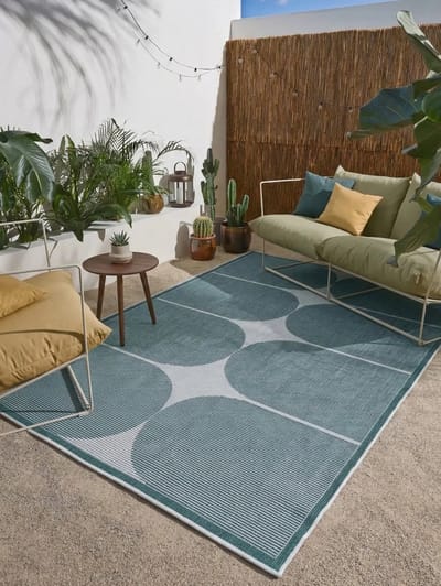 Flycarpets Omkeerbaar Terrazo Japandi Buitenkleed Groen / Creme - 160x230 cm - Vloerkleed Buiten - Laagpolig Tuinkleed, Tuintapijt, Buitentapijt