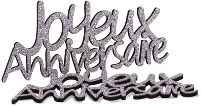 ARTYFETES - 4 zilveren glitter houten "Happy Birthday" decoraties 11,5 x 3,5 cm voor een chique tafel